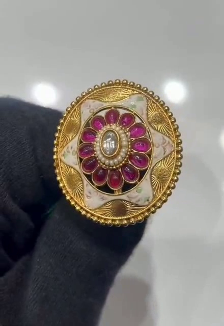 Red Stones Gold Tone Ring Festive Artificial Jewellery | PiyaGuJwells