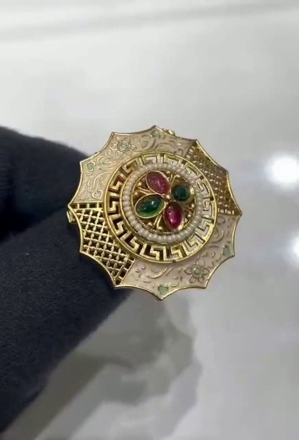 Pearl Gold-tone Geometric Ring Festive Artificial Jewellery | PiyaGuJwells