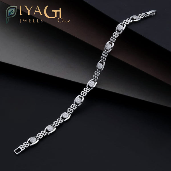 Antique gold-tone tennis bracelet with white American Diamonds for party and festive wear - PiyaGuJwells