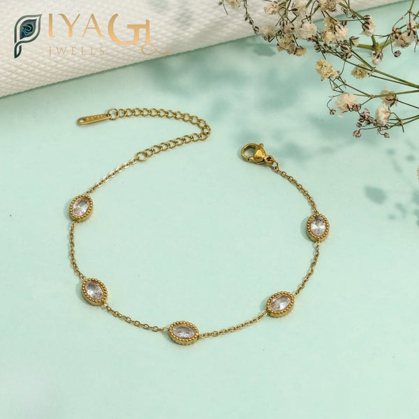 White American Diamond Gold-Tone Tennis Bracelet for party wear - PiyaGuJwells