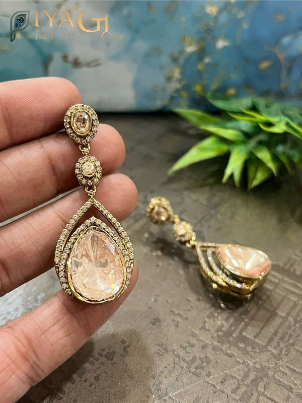 Multicolor stone gold-tone floral design chandbali earrings for festive wear - PiyaGuJwells