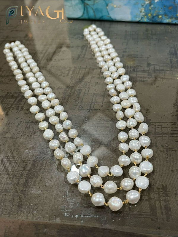 Gold tone white pearl layered necklace for a glamorous party look - PiyaGuJwells