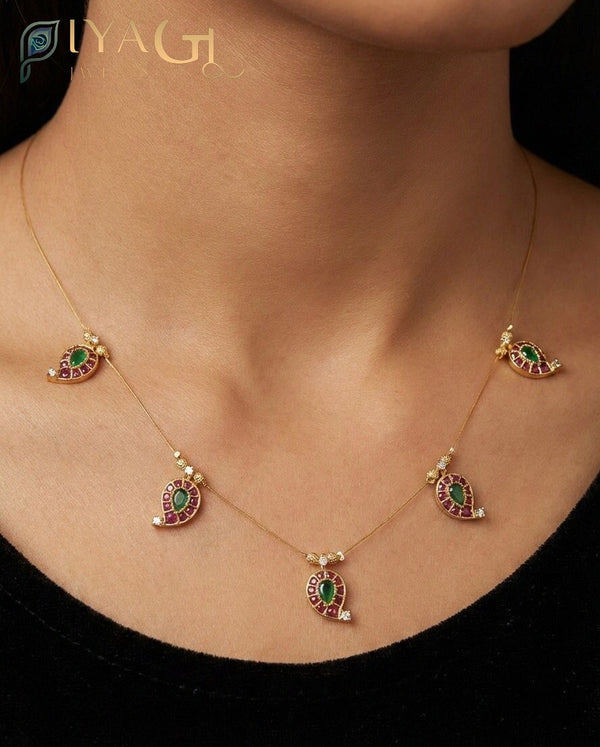 Gold antique finish layered necklace featuring multicolor kempu stones for ethnic wear - PiyaGuJwells