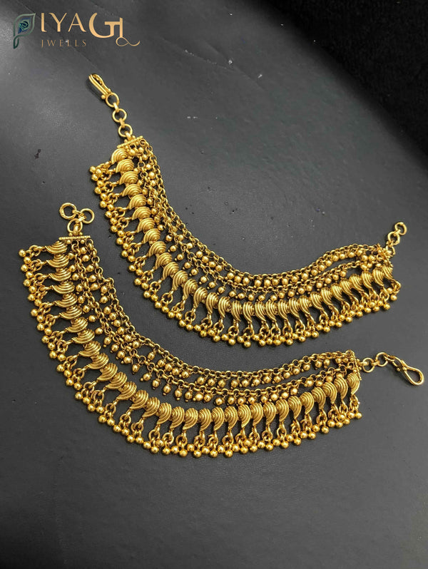 Antique gold layered Ear Chain featuring floral design for ethnic wear - PiyaGuJwells