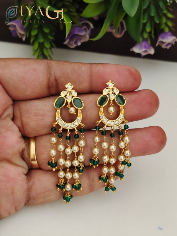 Gold tone floral design with green and white stone stones, ideal for ethnic occasions - PiyaGuJwells