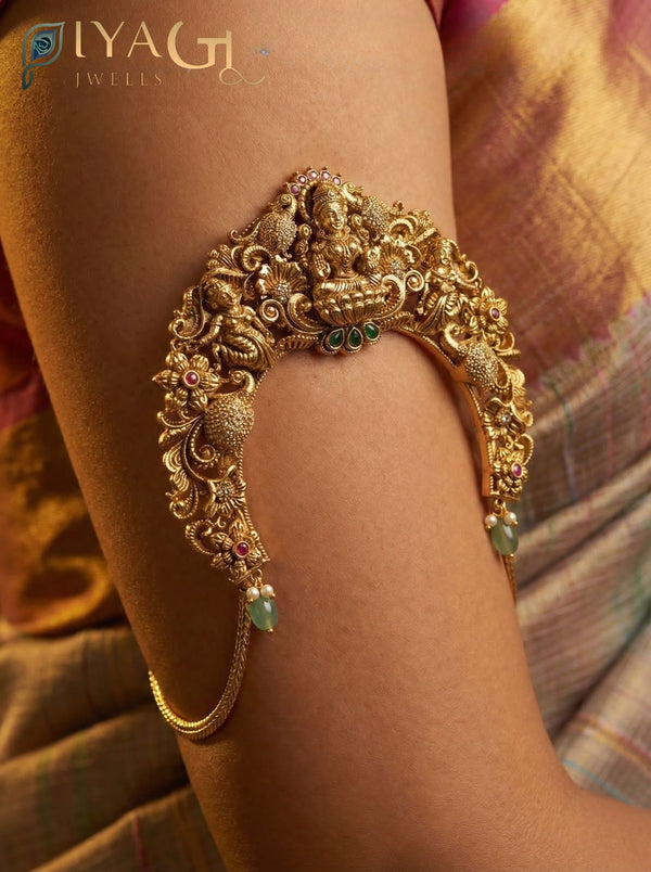 Multicolored floral design gold tone antique finish artificial jewellery Bajuband for ethnic occasions - PiyaGuJwells