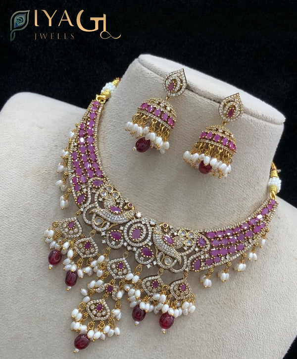 Gold tone, polished finish floral design white stone choker necklace for ethnic wear - PiyaGuJwells