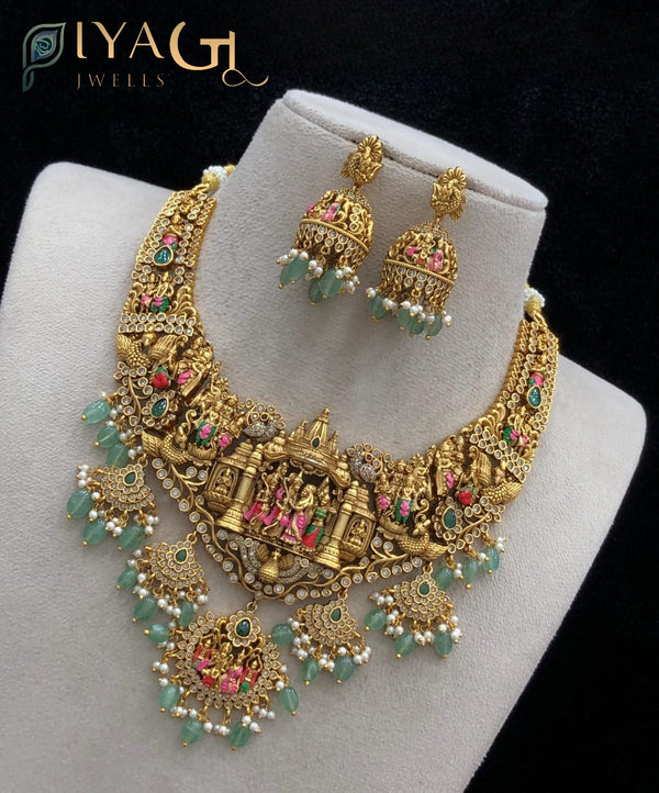 Gold stone matte finish layered necklace for ethnic wear - PiyaGuJwells