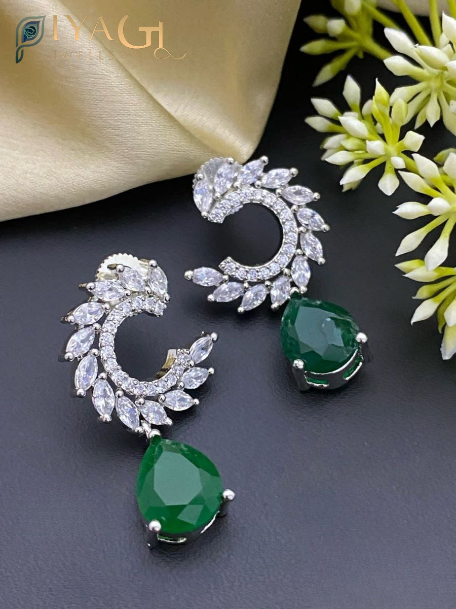 Silver-tone floral design chandbali earrings for party wear - PiyaGuJwells