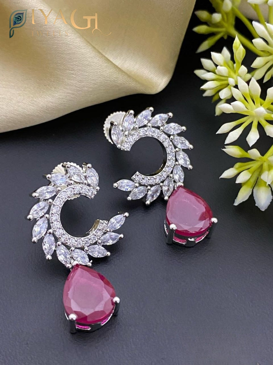 Silver-tone floral design chandbali earrings for party wear - PiyaGuJwells