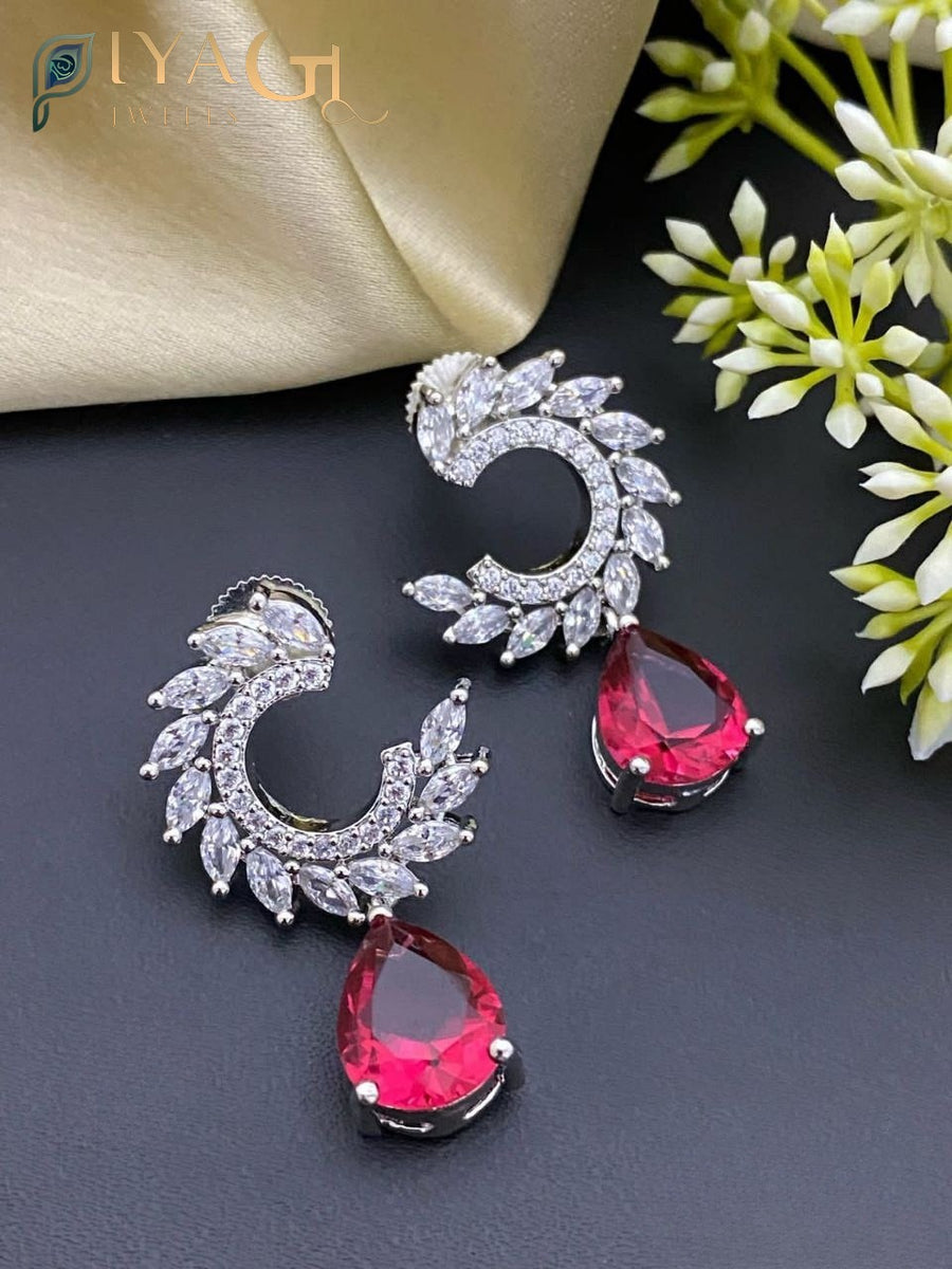 Silver-tone floral design chandbali earrings for party wear - PiyaGuJwells