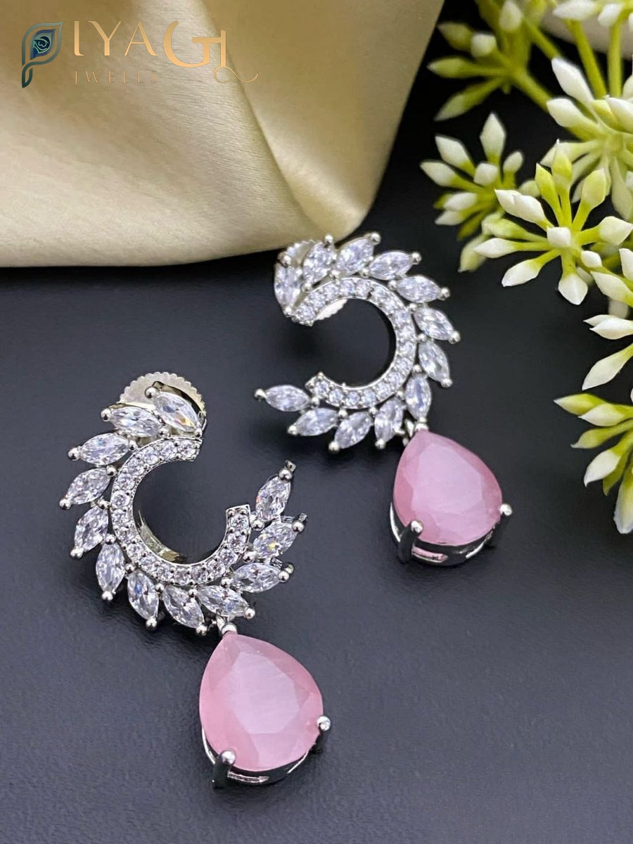 Silver-tone floral design chandbali earrings for party wear - PiyaGuJwells