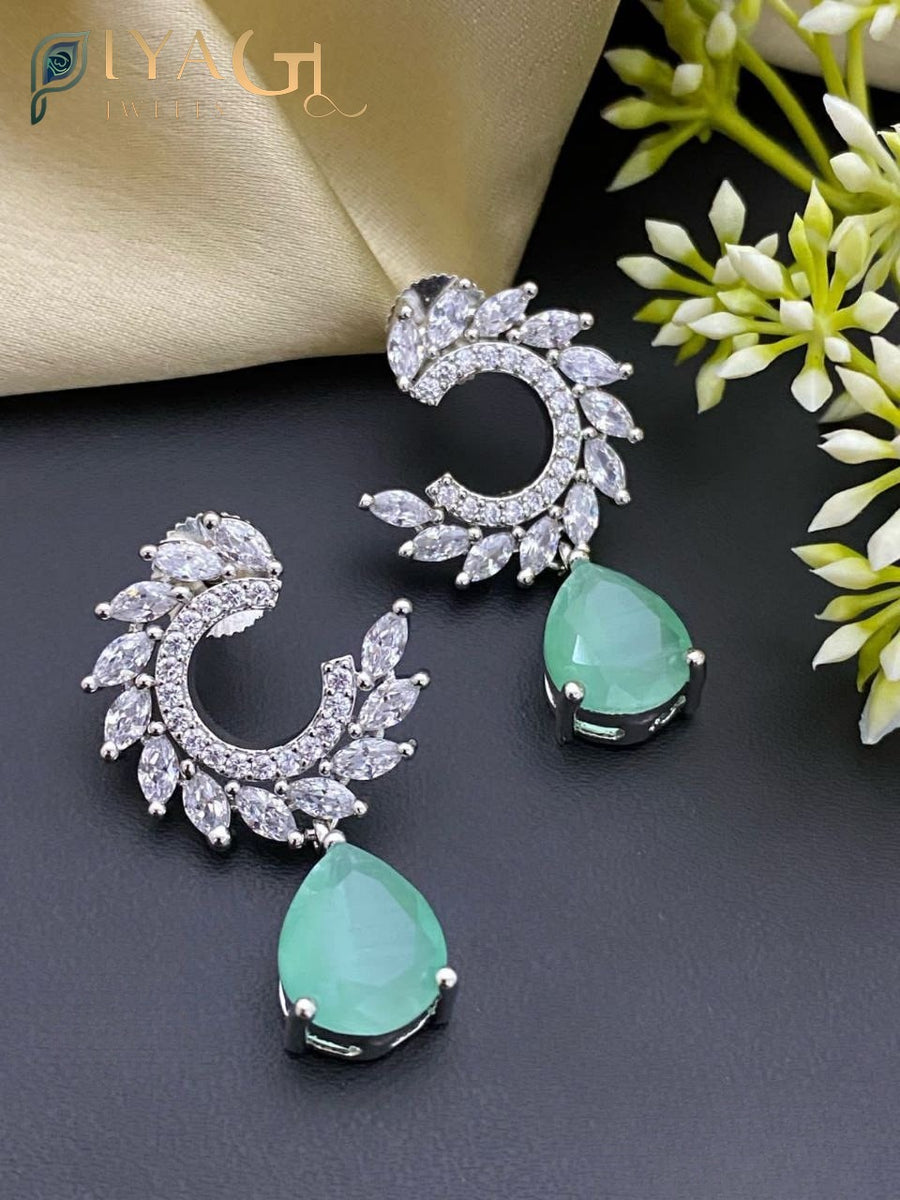 Silver-tone floral design chandbali earrings for party wear - PiyaGuJwells