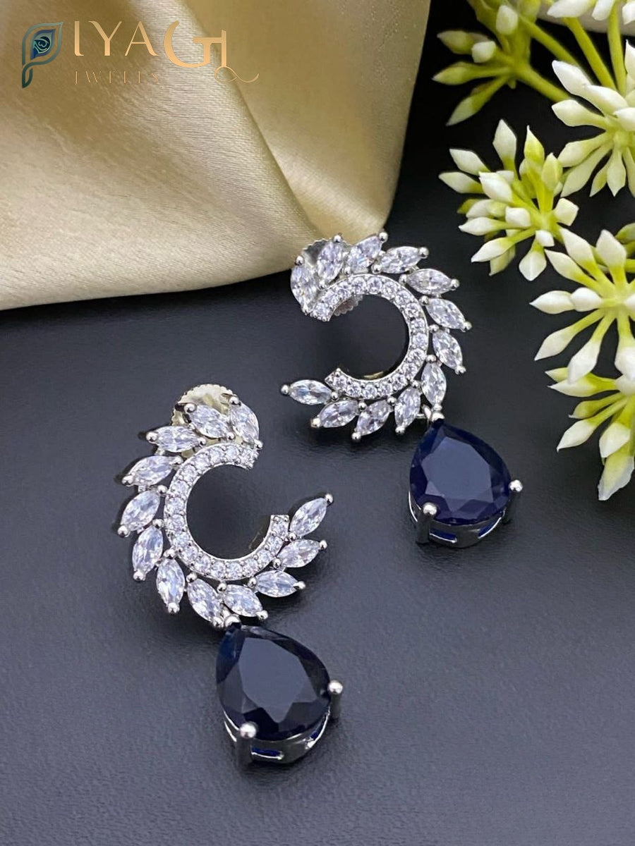 Silver-tone floral design chandbali earrings for party wear - PiyaGuJwells