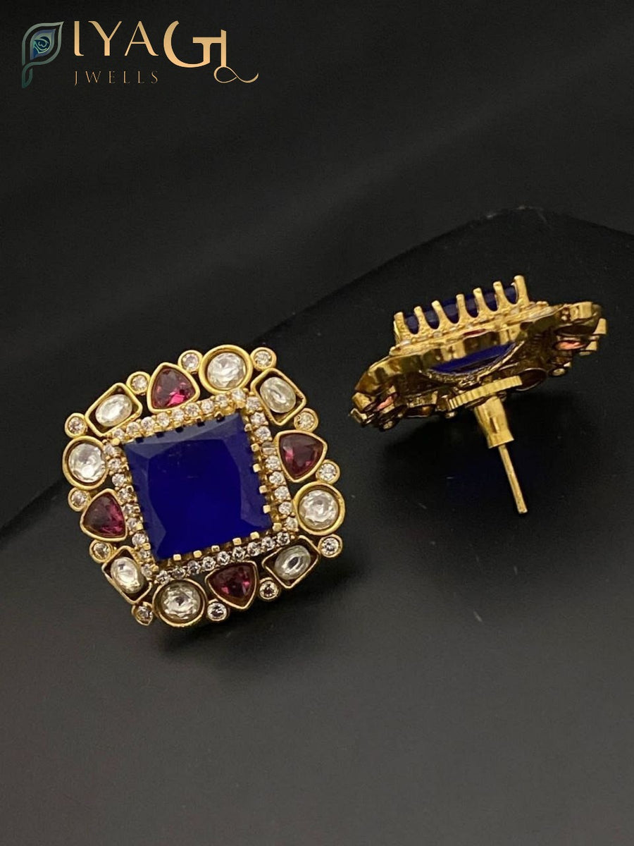 Gold matte finish stone stud earrings for ethnic wear occasions - PiyaGuJwells