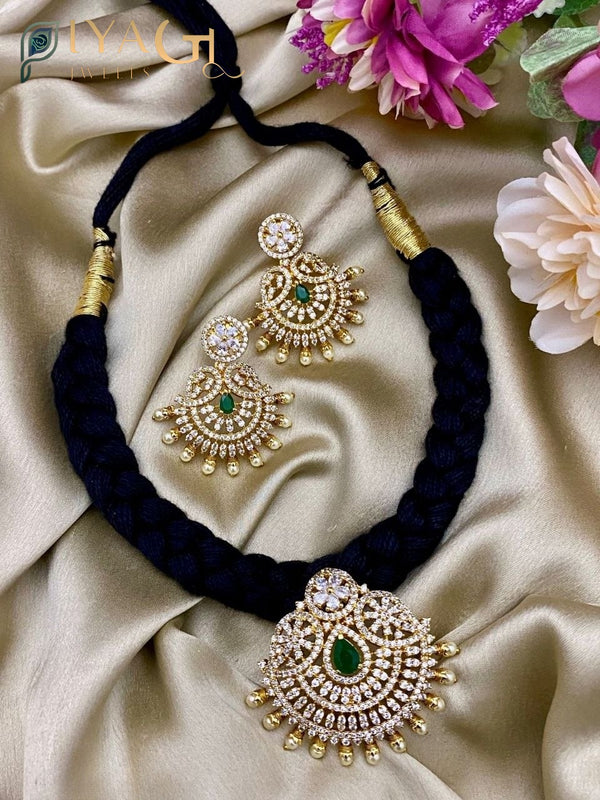 White stone gold-tone floral design choker necklace set for bridal and festive occasions - PiyaGuJwells