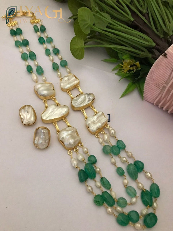Gold-tone layered white pearl necklace set for festive wear - PiyaGuJwells