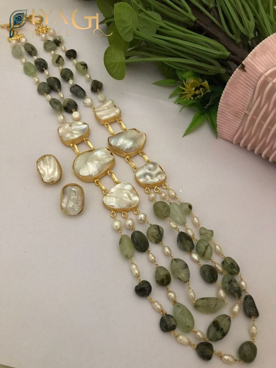 Gold-tone layered white pearl necklace set for festive wear - PiyaGuJwells