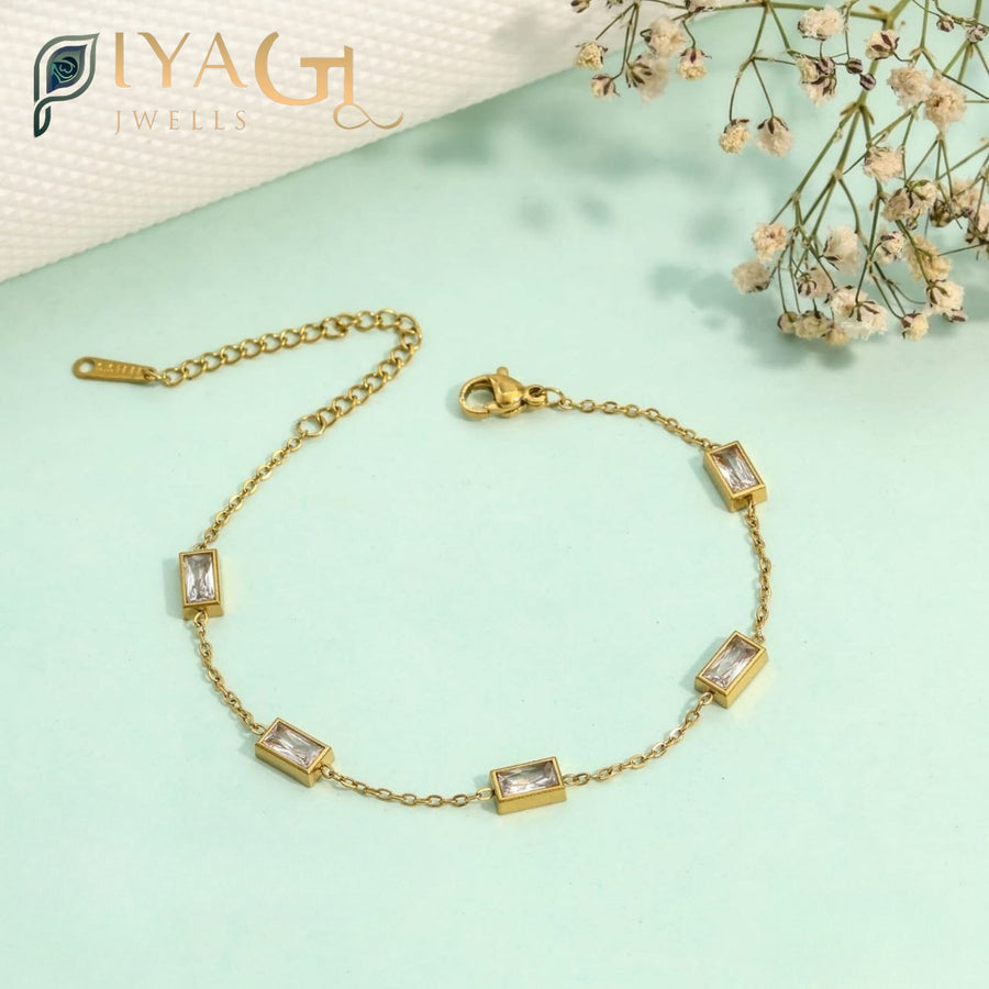 White American Diamond Gold-Tone Chain Bracelet for party wear - PiyaGuJwells