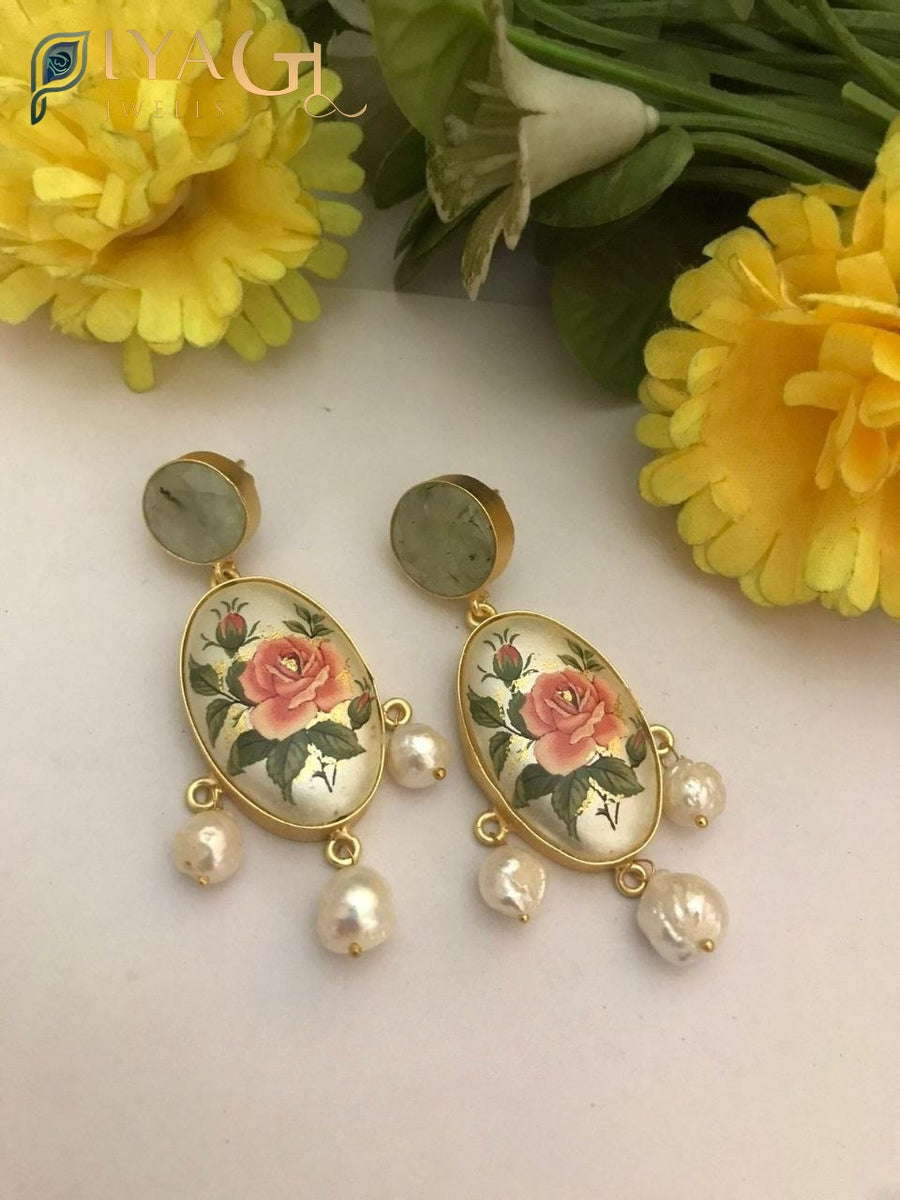 Handmade fusion earrings with green bead accents for festive wear - PiyaGuJwells