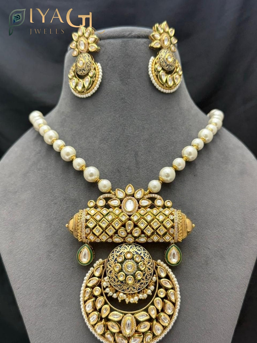 Gold tone multicolor Stone floral layered necklace earring set for festive occasions - PiyaGuJwells