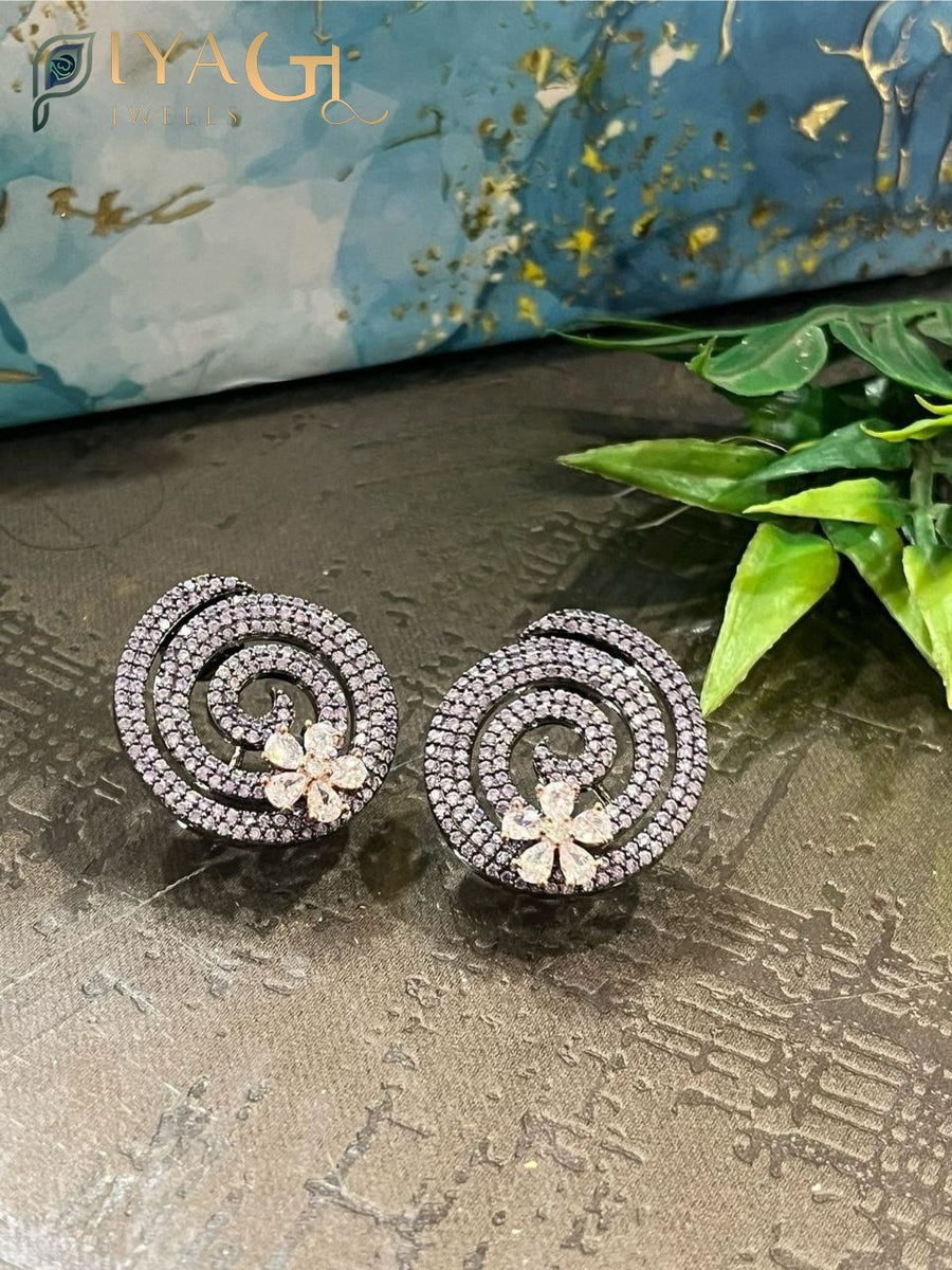 Silver tone floral design white stone chandbali earrings for party wear - PiyaGuJwells