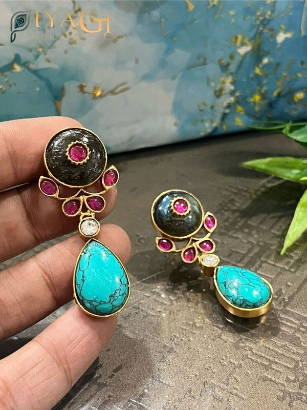 Multicolor stone gold tone floral design chandbali earrings set for festive occasions - PiyaGuJwells