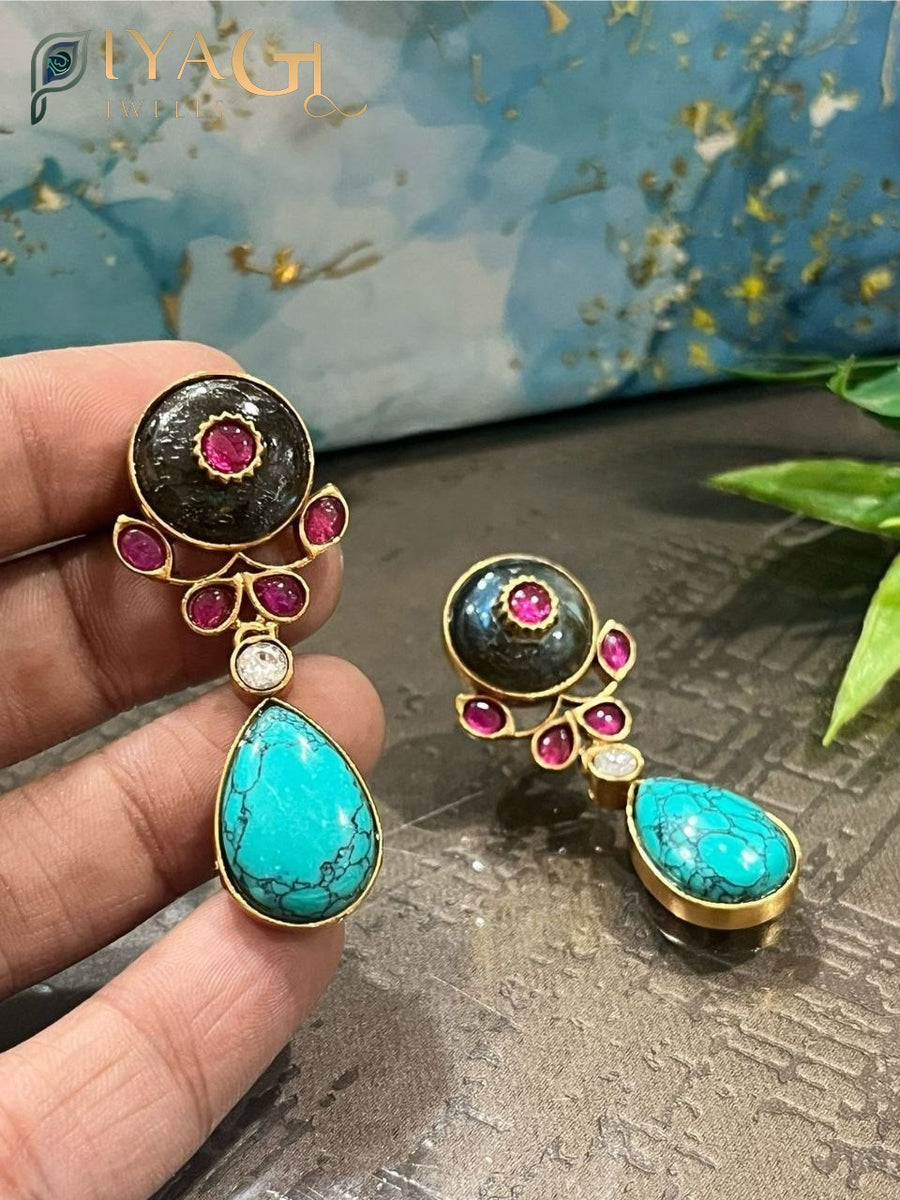 Multicolor stone gold tone floral design chandbali earrings set for festive occasions - PiyaGuJwells