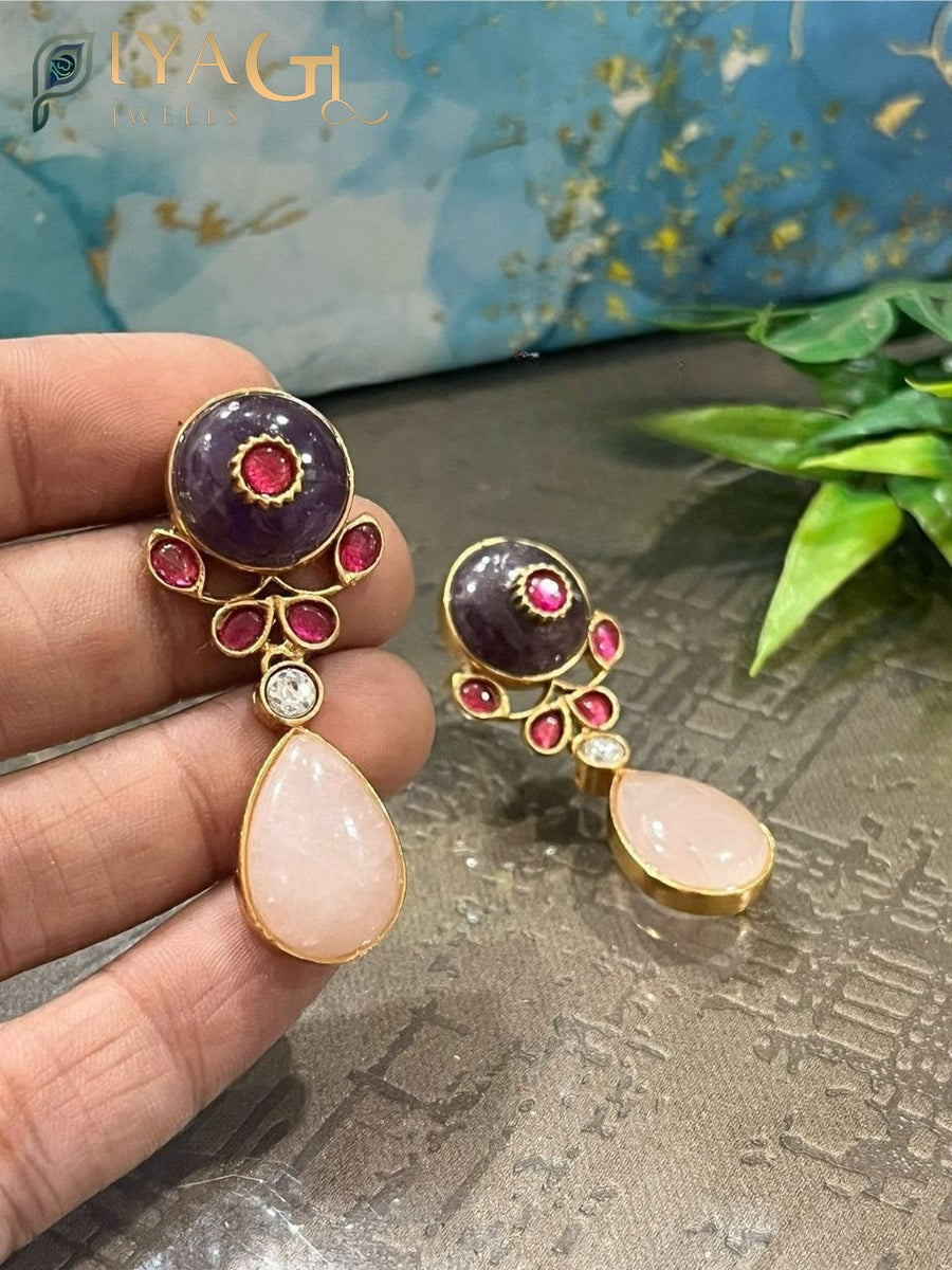 Multicolor stone gold tone floral design chandbali earrings set for festive occasions - PiyaGuJwells