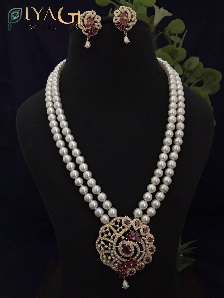 Gold tone white pearl layered necklace set for ethnic and bridal occasions - PiyaGuJwells