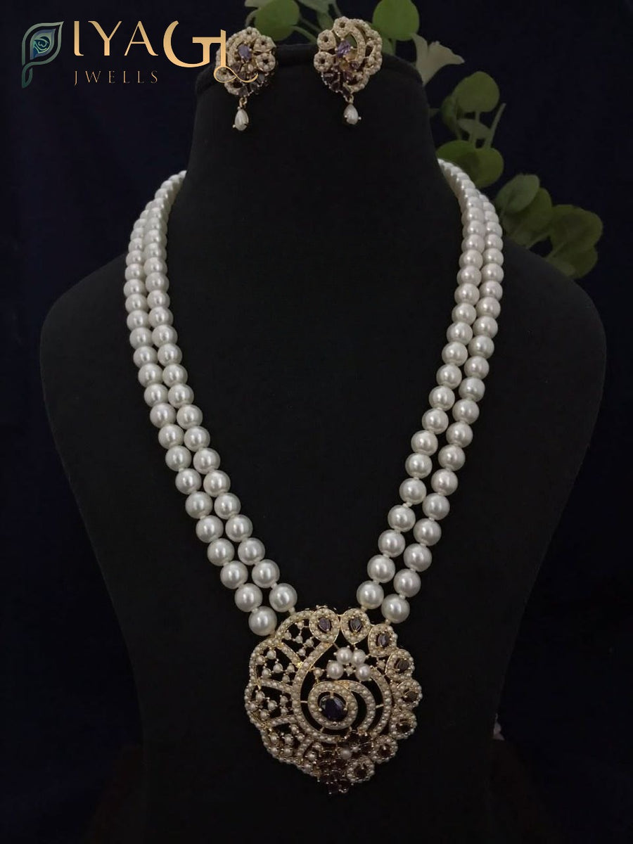 Gold tone white pearl layered necklace set for ethnic and bridal occasions - PiyaGuJwells