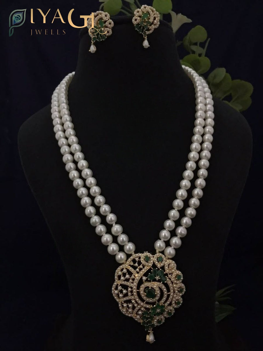 Gold tone white pearl layered necklace set for ethnic and bridal occasions - PiyaGuJwells