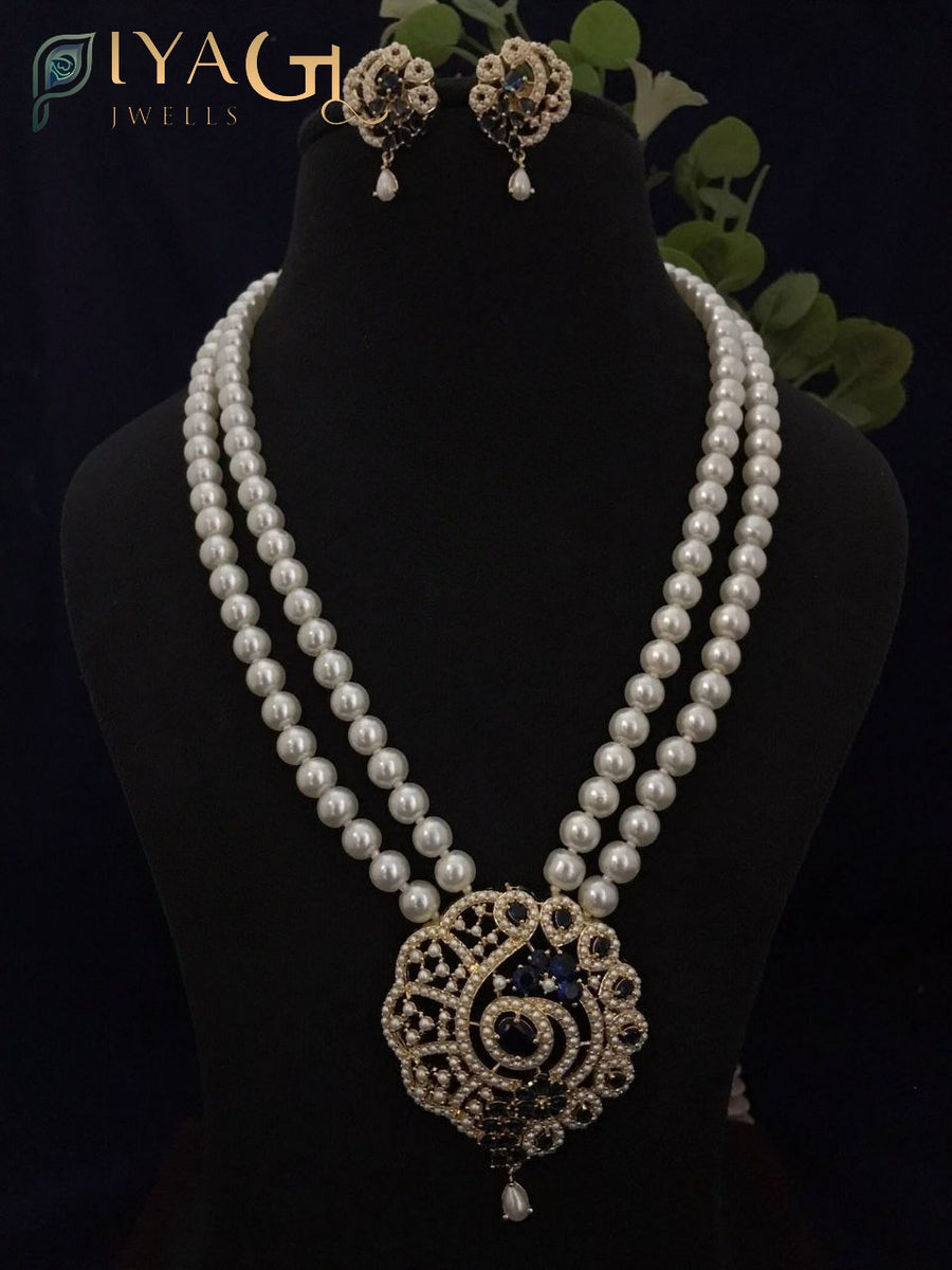 Gold tone white pearl layered necklace set for ethnic and bridal occasions - PiyaGuJwells