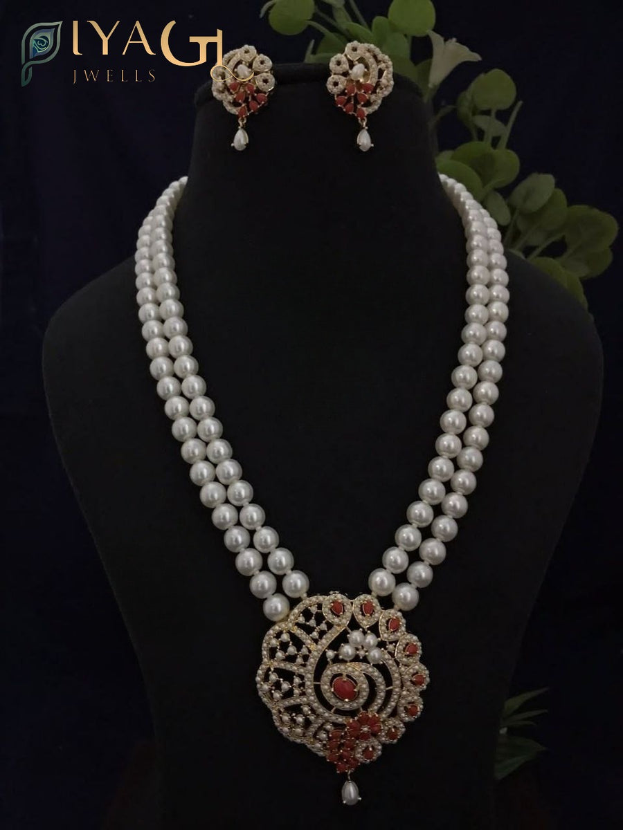 Gold tone white pearl layered necklace set for ethnic and bridal occasions - PiyaGuJwells
