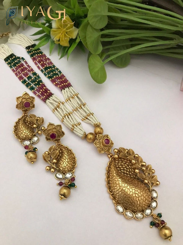 Multicolor polki peacock design chandbali necklace and earrings for festive occasions - PiyaGuJwells