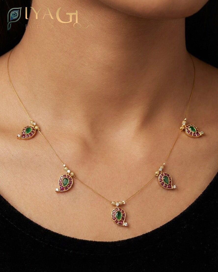Gold antique finish layered necklace featuring multicolor kempu stones for ethnic wear - PiyaGuJwells
