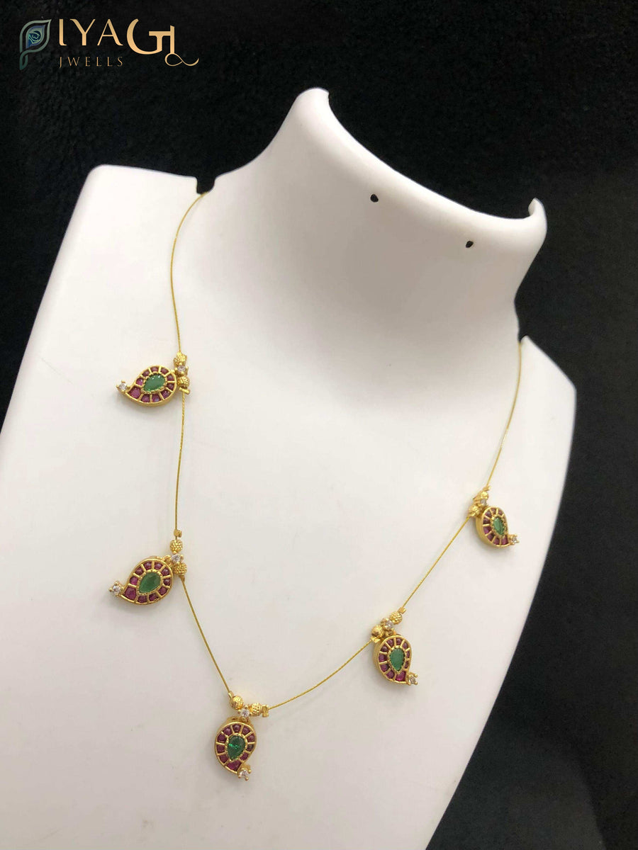 Gold antique finish layered necklace featuring multicolor kempu stones for ethnic wear - PiyaGuJwells