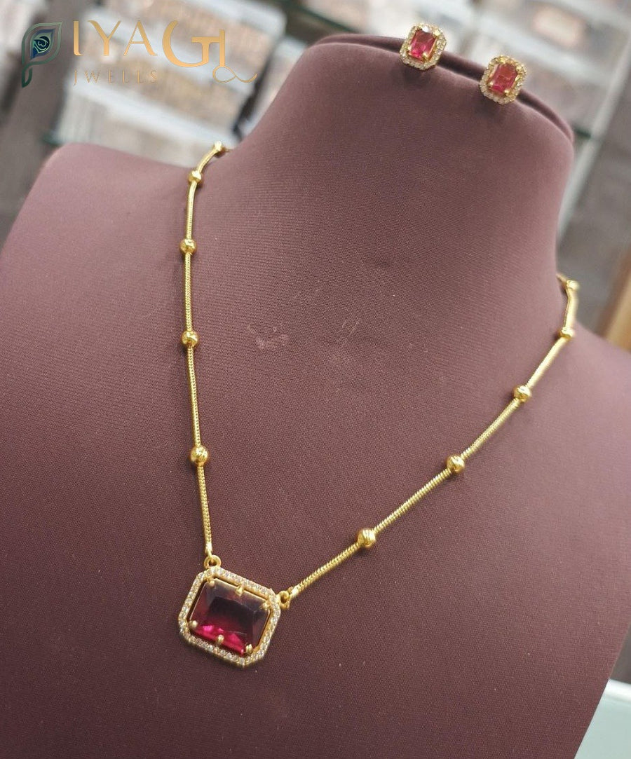 Gold finished cubic zirconia floral motif choker necklace and earring set for parties - PiyaGuJwells