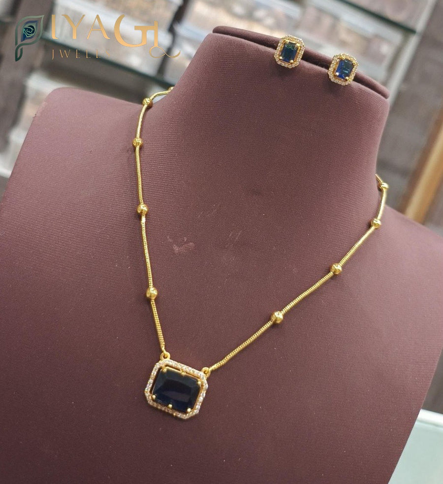Gold finished cubic zirconia floral motif choker necklace and earring set for parties - PiyaGuJwells