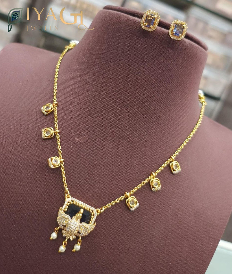 Gold tone multicolor floral layered necklace earring set for festive occasions - PiyaGuJwells