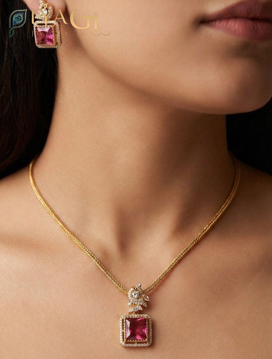 Gold antique polish multicolored cubic zirconia layered necklace set for festive occasions - PiyaGuJwells