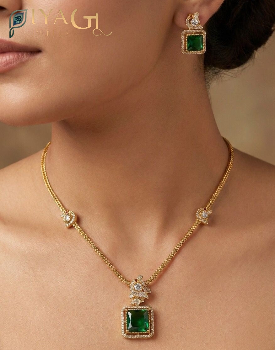 Gold antique polish multicolored cubic zirconia layered necklace set for festive occasions - PiyaGuJwells