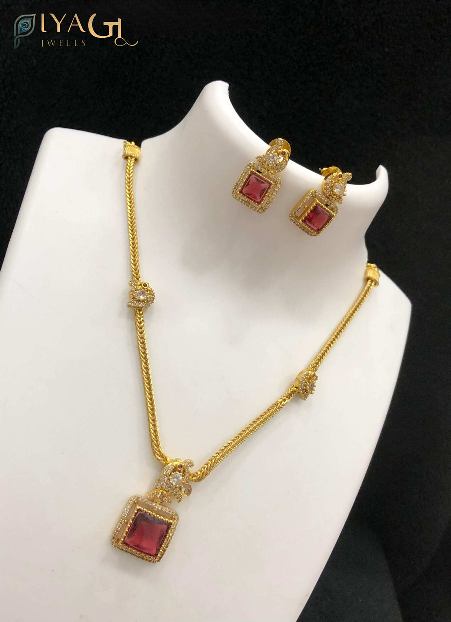 Gold antique polish multicolored cubic zirconia layered necklace set for festive occasions - PiyaGuJwells