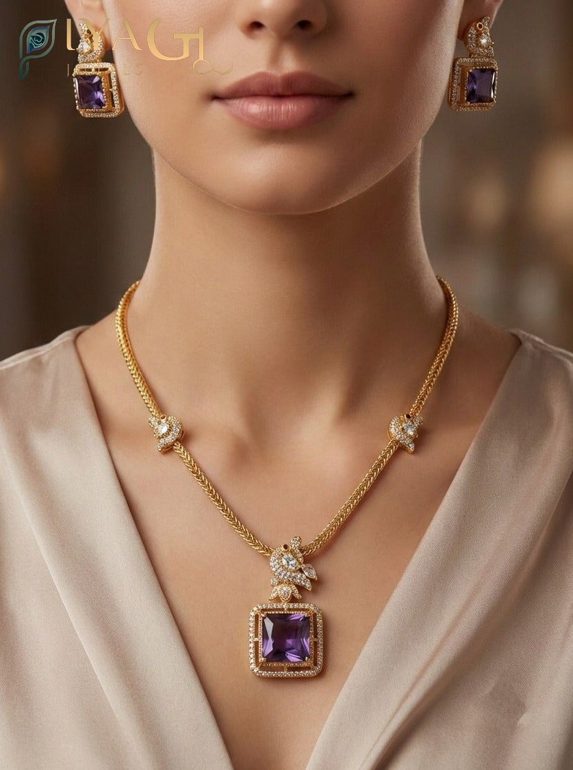 Gold antique polish multicolored cubic zirconia layered necklace set for festive occasions - PiyaGuJwells