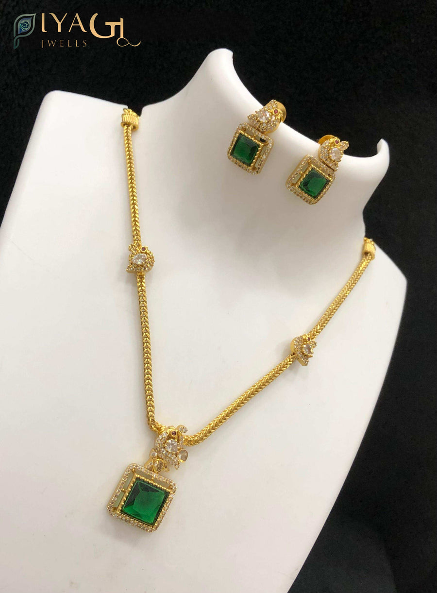 Gold antique polish multicolored cubic zirconia layered necklace set for festive occasions - PiyaGuJwells