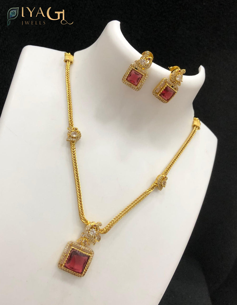Gold antique polish multicolored cubic zirconia layered necklace set for festive occasions - PiyaGuJwells