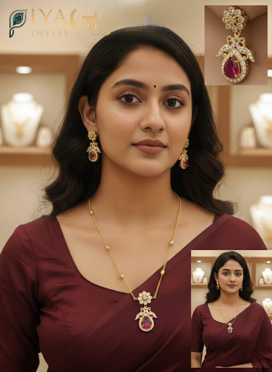 Gold tone red kundan floral layered necklace earring set for festive occasions - PiyaGuJwells