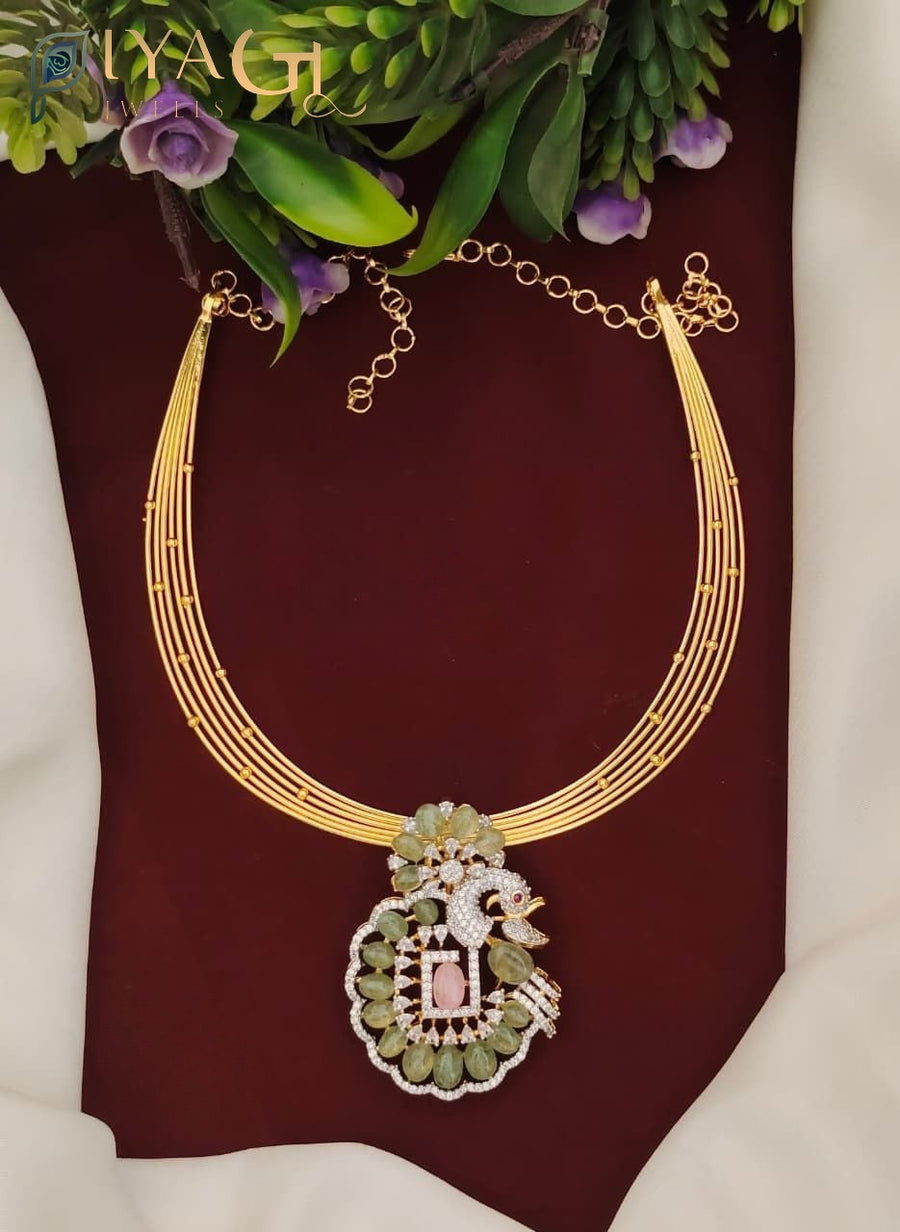 Multicolor stone stones on a gold tone layered necklace for festive occasions - PiyaGuJwells
