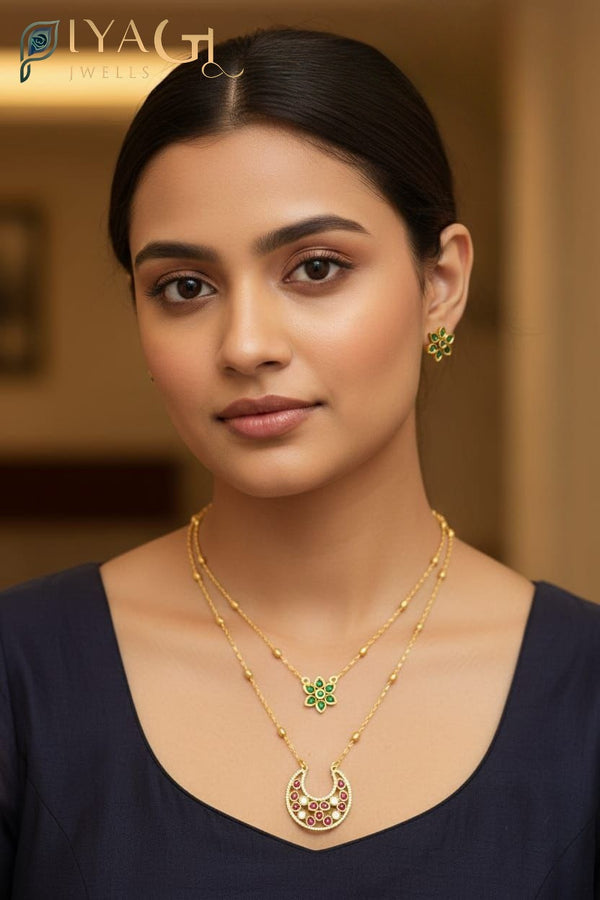 Gold tone floral design with kundan stones, ideal for festive wear - PiyaGuJwells