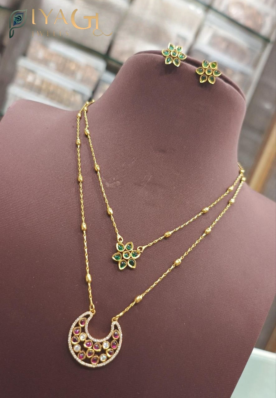 Gold tone floral design with kundan stones, ideal for festive wear - PiyaGuJwells